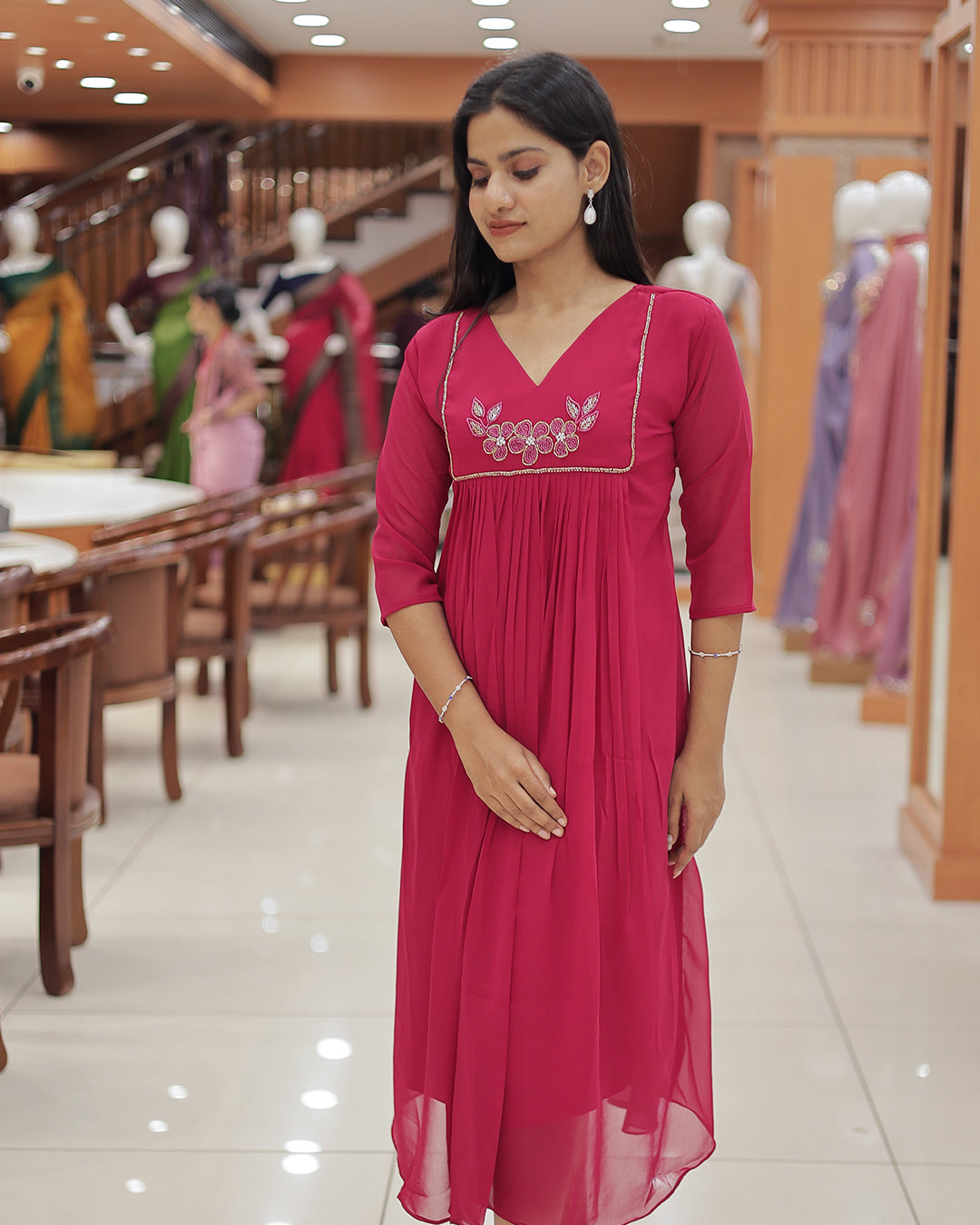 Women's A-line Georgette Kurti - R405