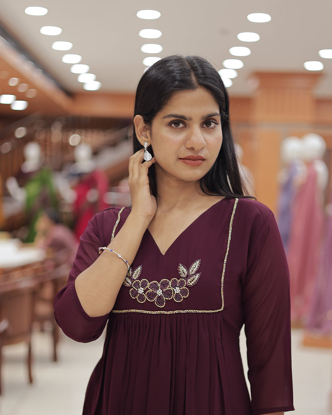Women's A-line Georgette Kurti - R405