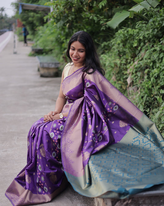 Elegant Semi Silk Saree for women with Rich Pallu – Violet- R435