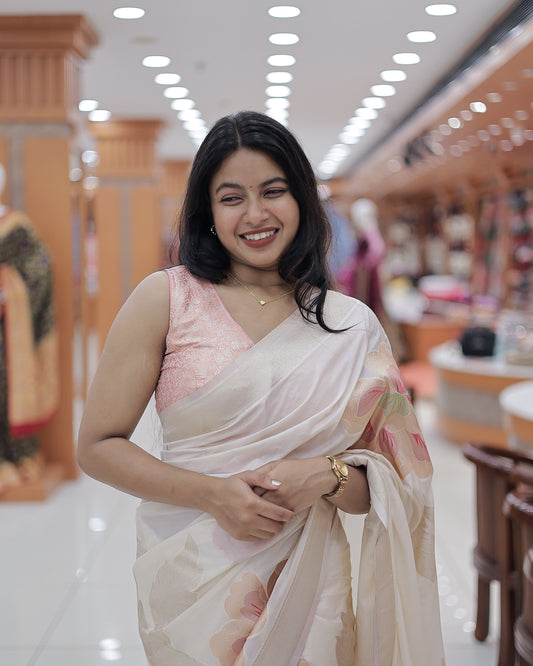 Women's Elegant Semi Silk Saree with Floral Motifs - R449