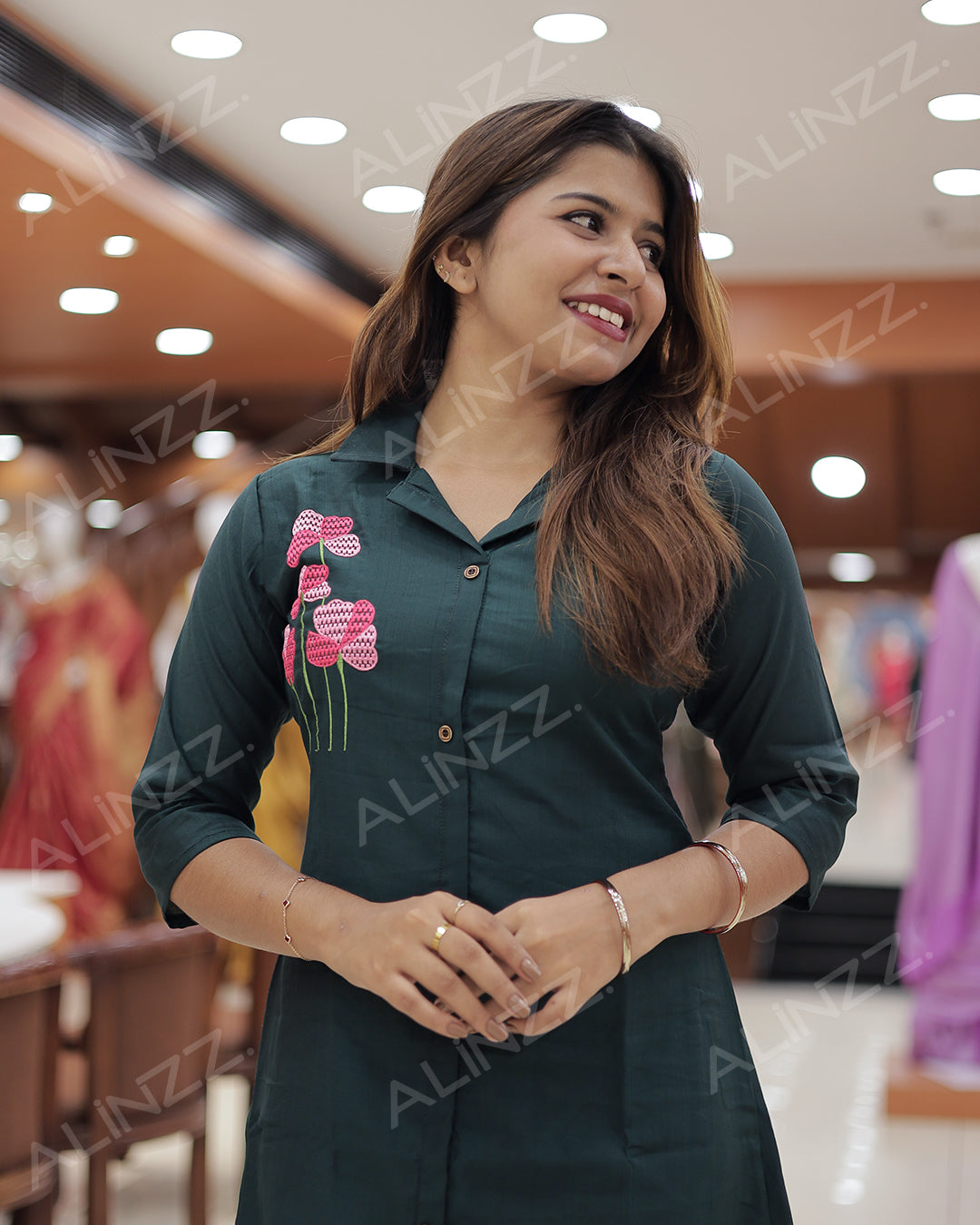 Women's A-Line Kurti with Floral Embroidery-R455