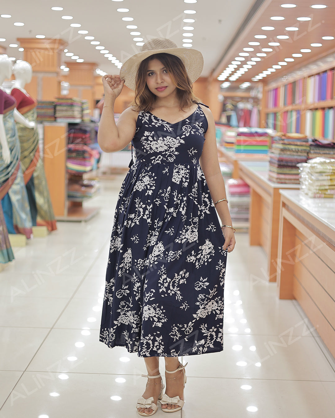 Trendy Women's Floral Print Noodle Strap Frock -R478