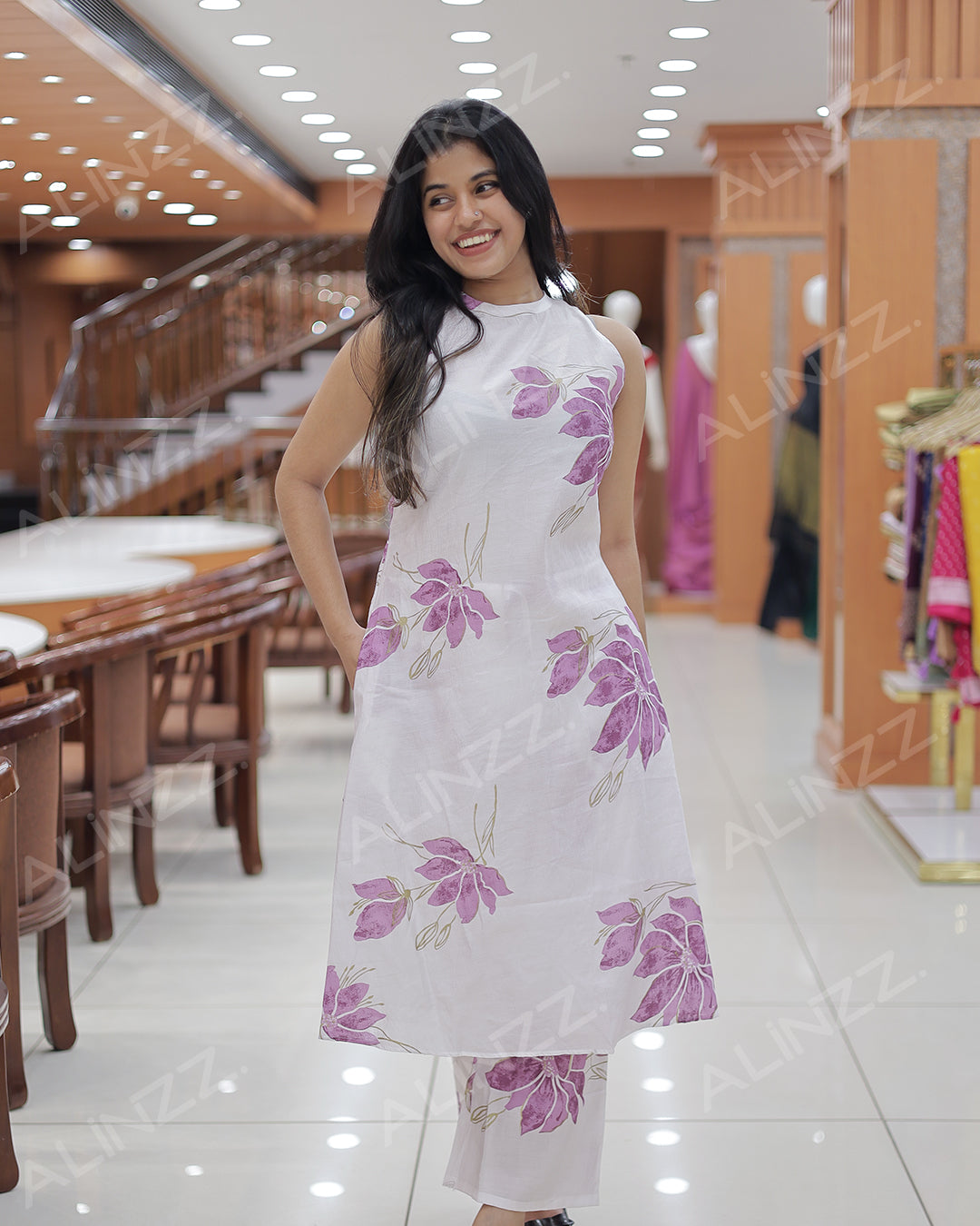 Elegant Handpainted Floral Co-Ord Set for Women -R501