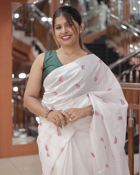 Semi Tussar Leaf Embroidered Saree – R506