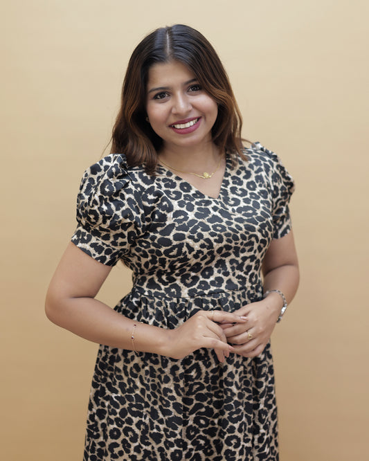 Women's Animal Print Popcorn Fabric Casual Frock- R550 (Pre Order)