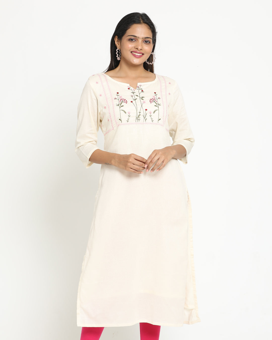 Women's Floral Embroidered Cotton Kurti - 1158
