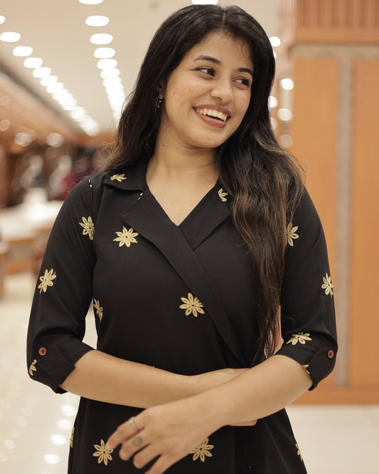 Women’s Wrap Style A-Line Kurthi with Floral Embroidery -G329