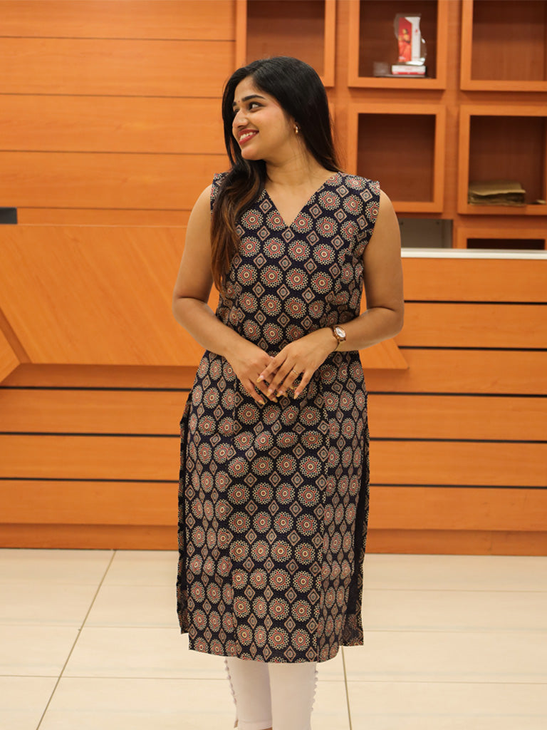 Women's Ajrakh Print Kurti - 1131