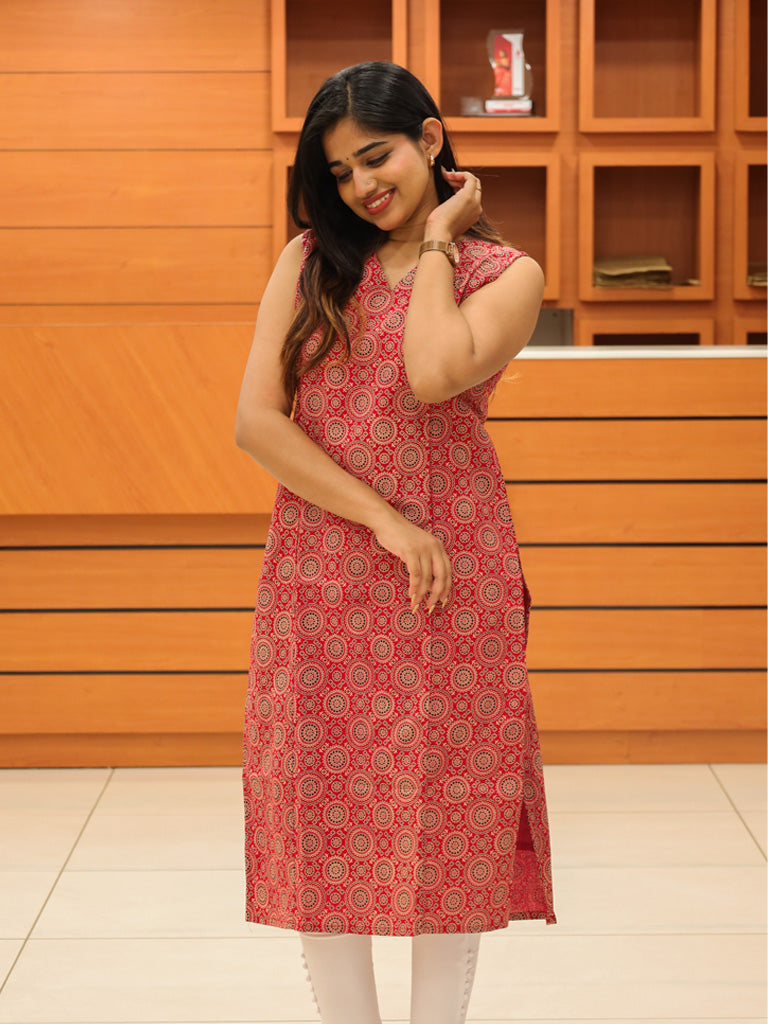Women's Ajrakh Print Kurti - 1131