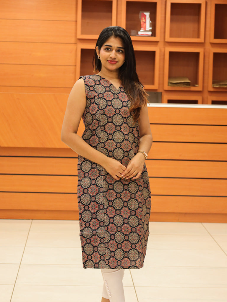 Women's Ajrakh Print Kurti - 1131