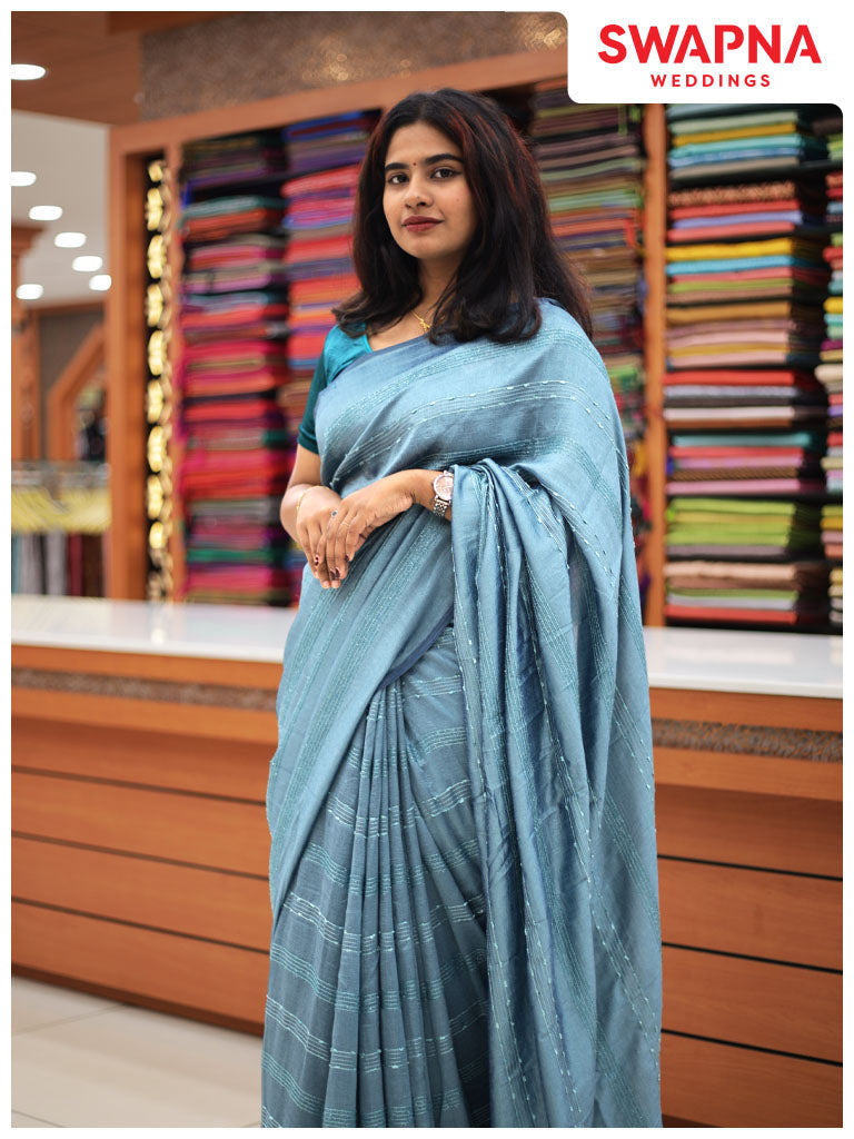 Vichitra Silk Sarees - Single Stripes - 1128