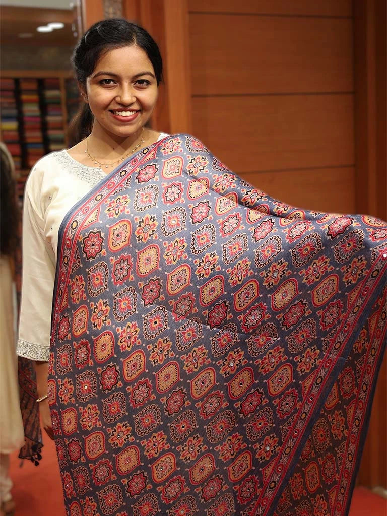 Women's Ajrakh Mirror Worked Dupatta - EDP01