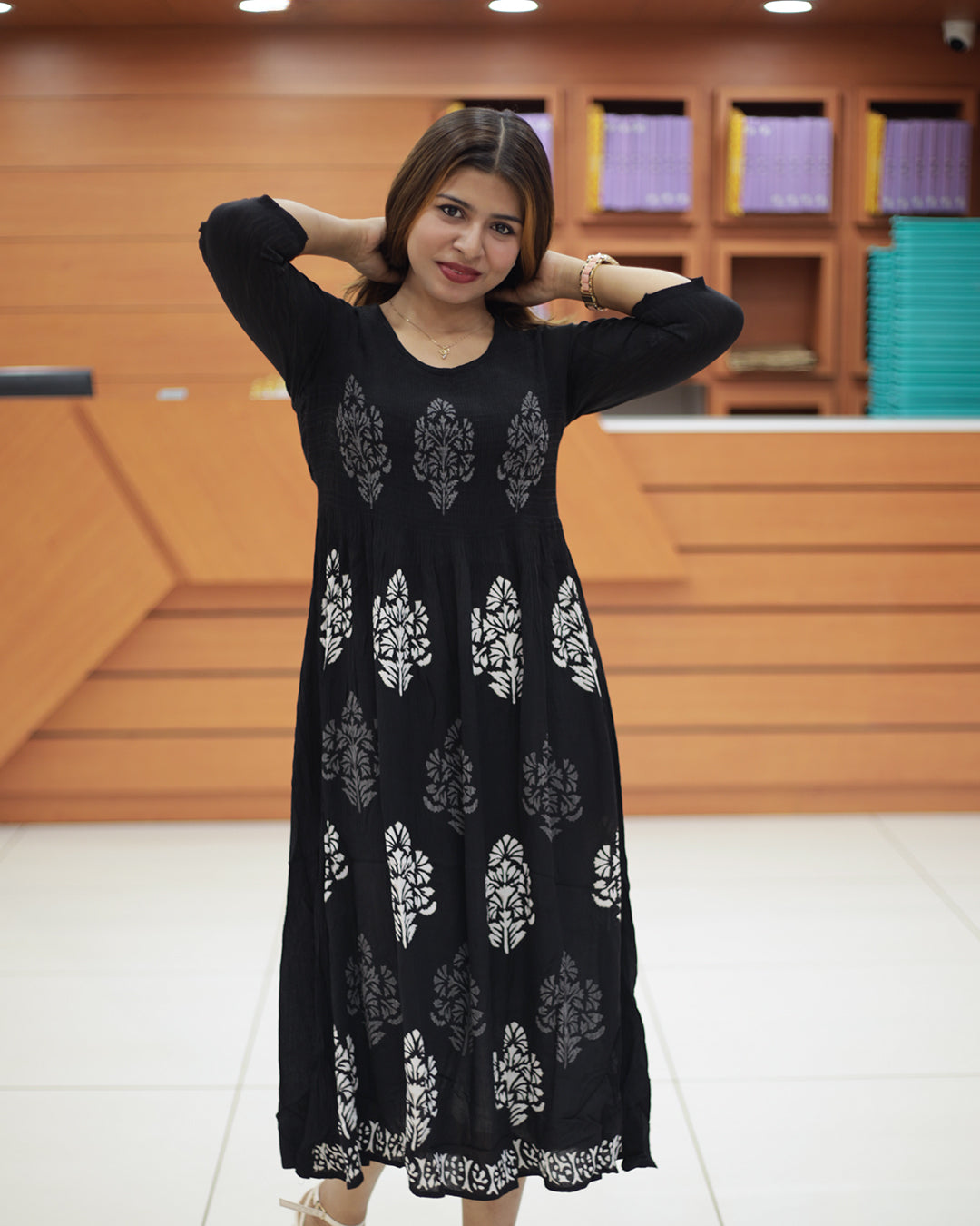 Women’s Tie and Dye Rayon Frock with Smocking Work -1467