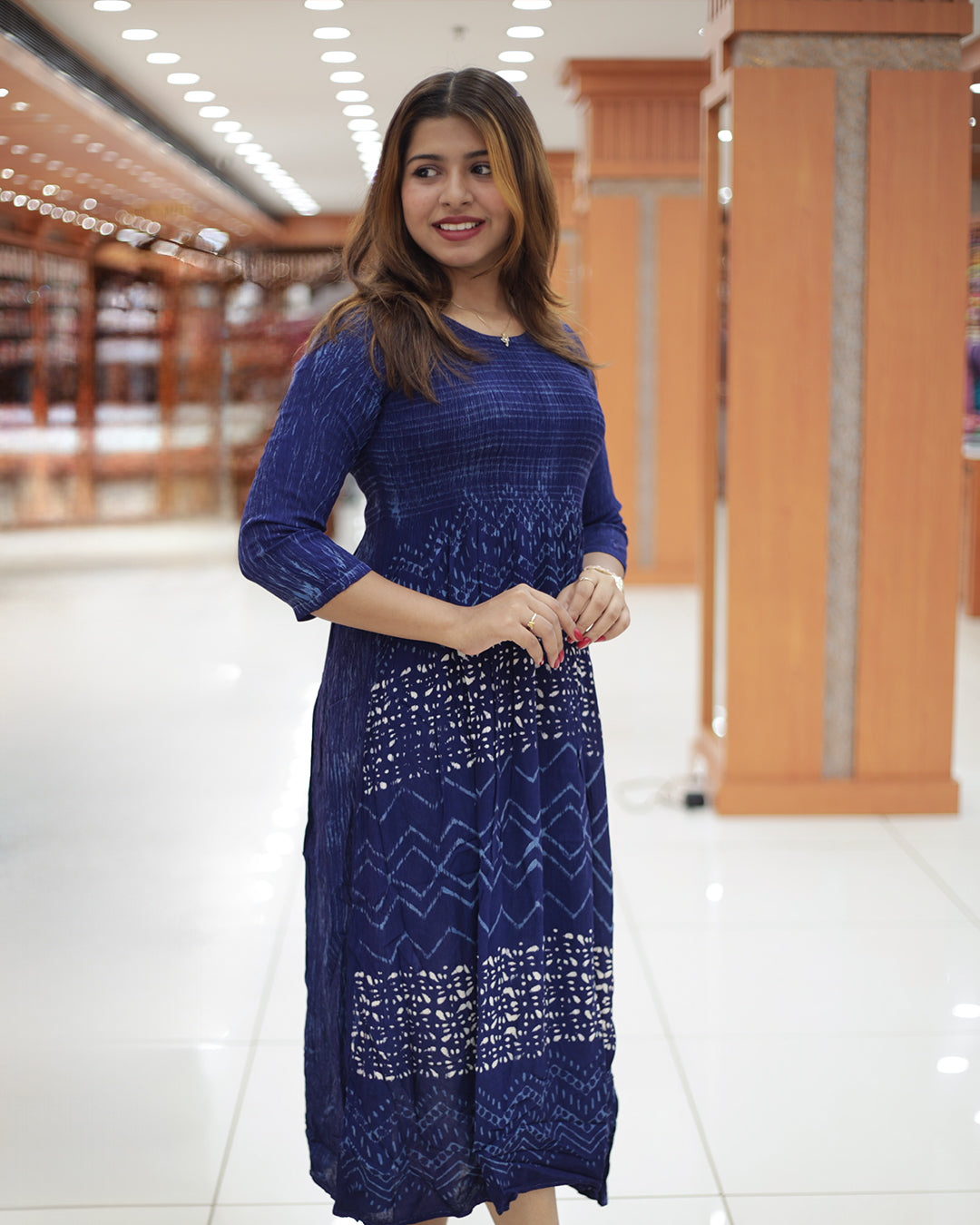 Women’s Tie and Dye Rayon Frock with Smocking Work -1467
