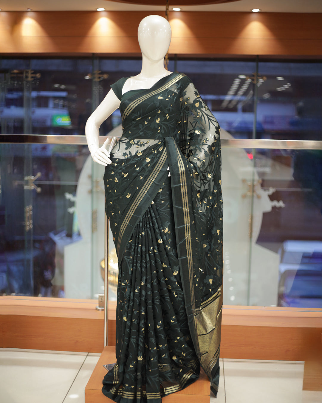 Womens Brazzo Saree with Golden Foil Print -1473