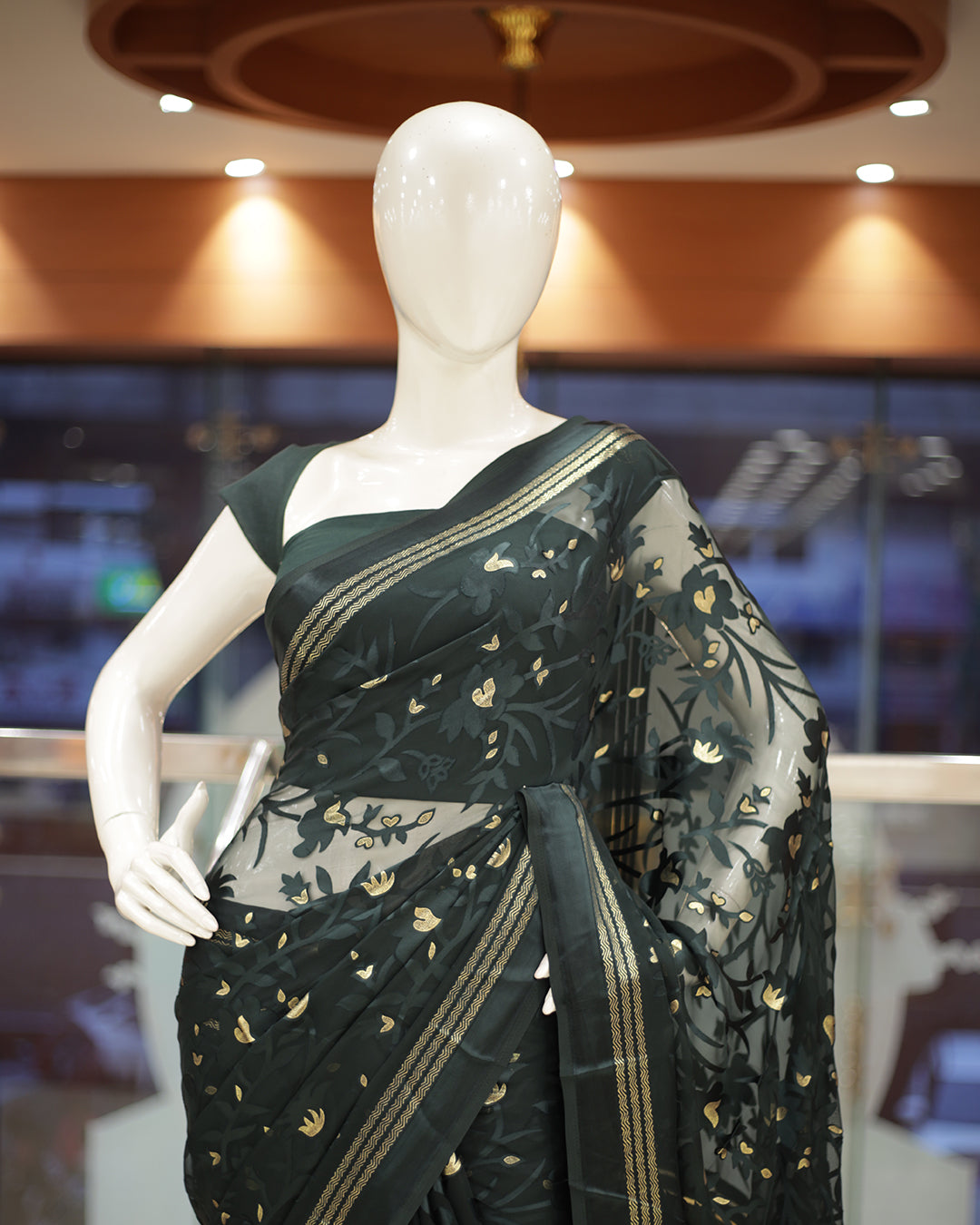 Womens Brazzo Saree with Golden Foil Print -1473