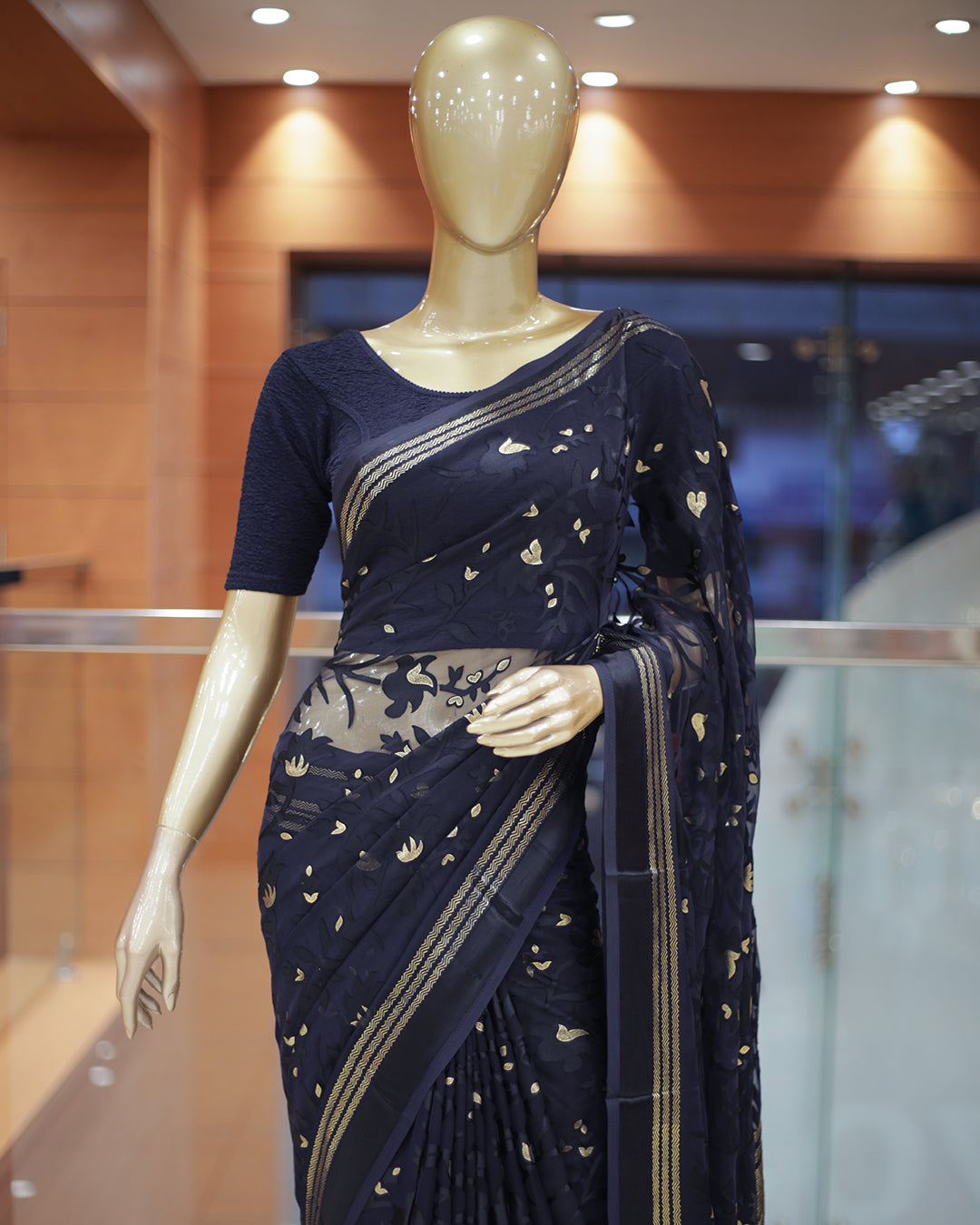 Womens Brazzo Saree with Golden Foil Print -1473