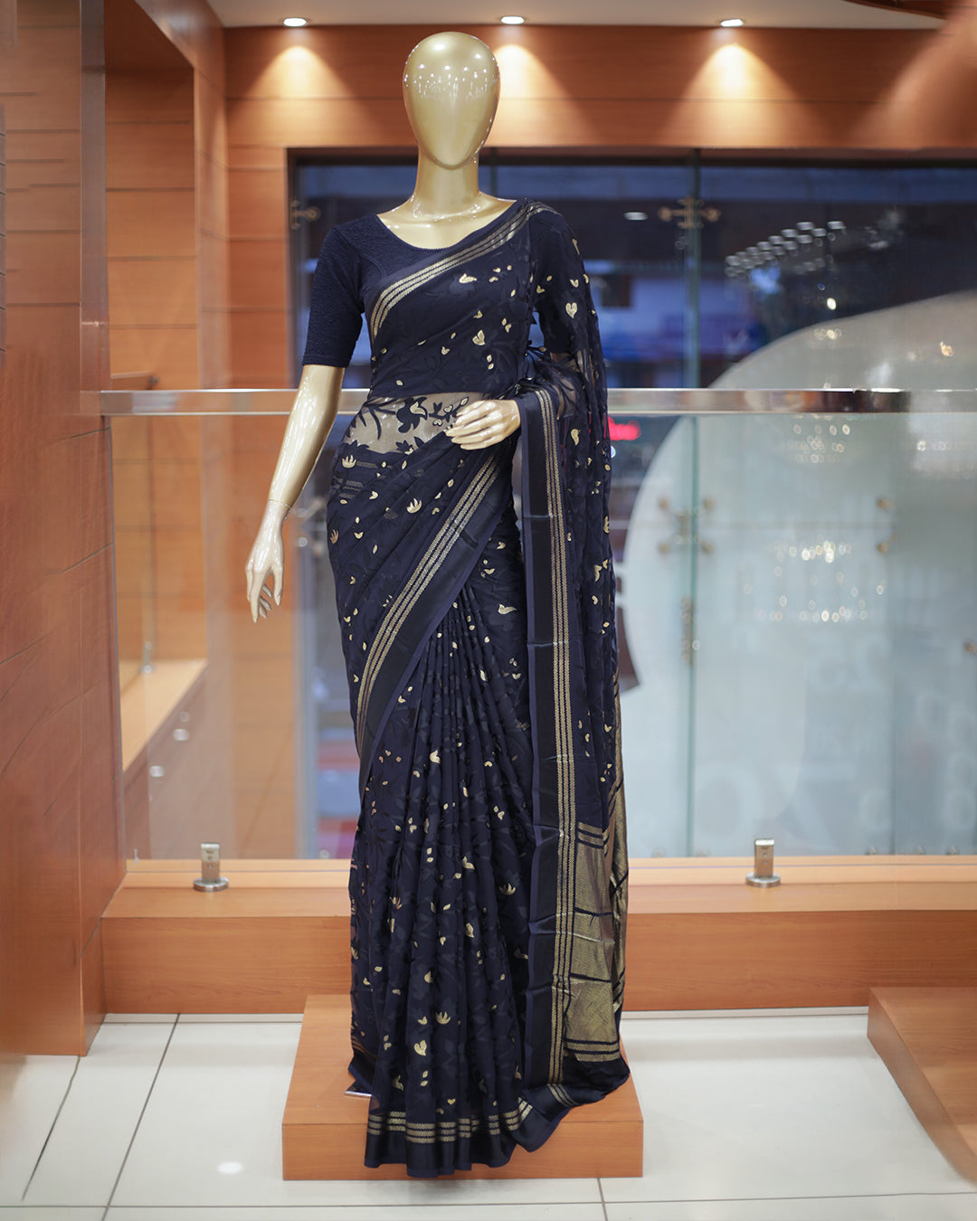 Womens Brazzo Saree with Golden Foil Print -1473