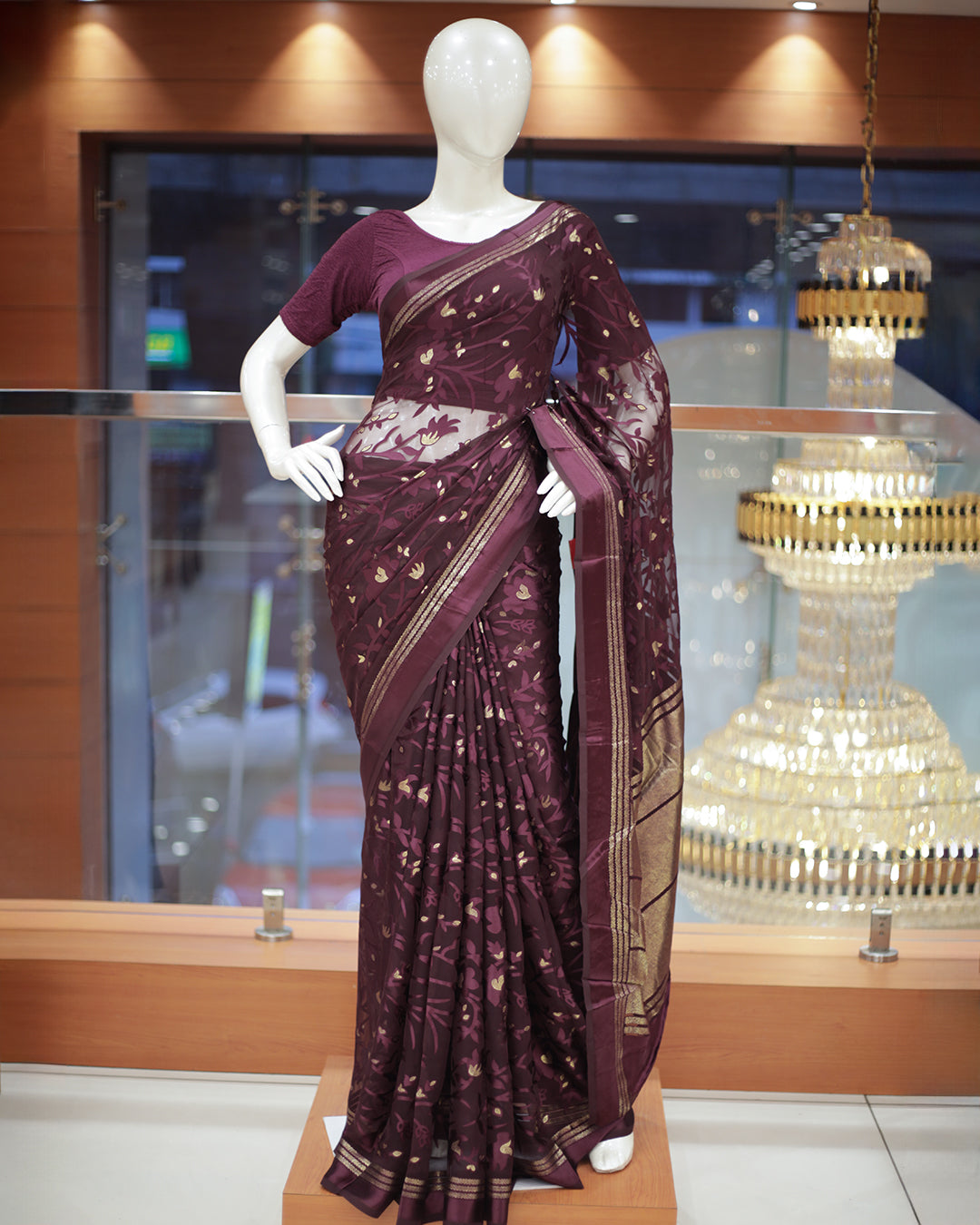 Womens Brazzo Saree with Golden Foil Print -1473