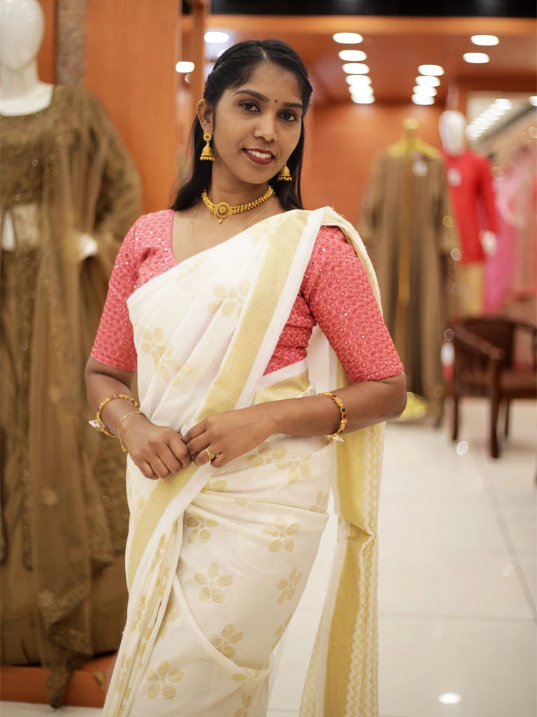 Kerala Tissue Net Set Saree - ESR114, 1298