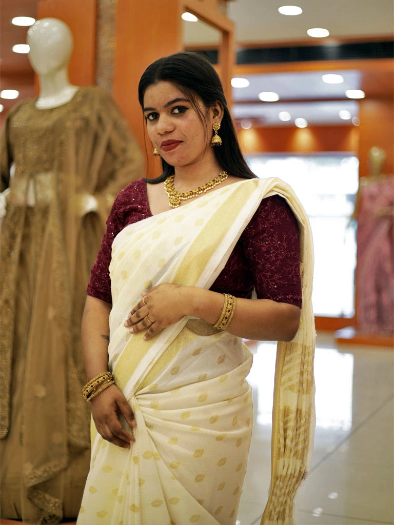 Kerala Tissue Net Set Saree - ESR114, 1298