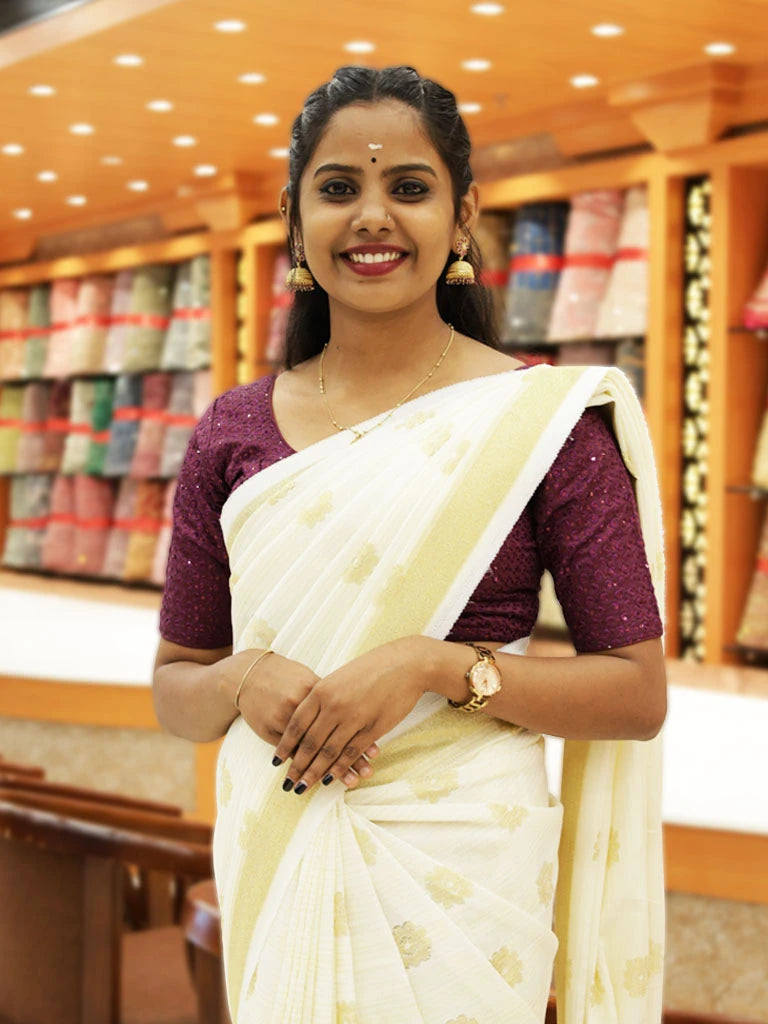 Kerala Tissue Net Set Saree - ESR114, 1298
