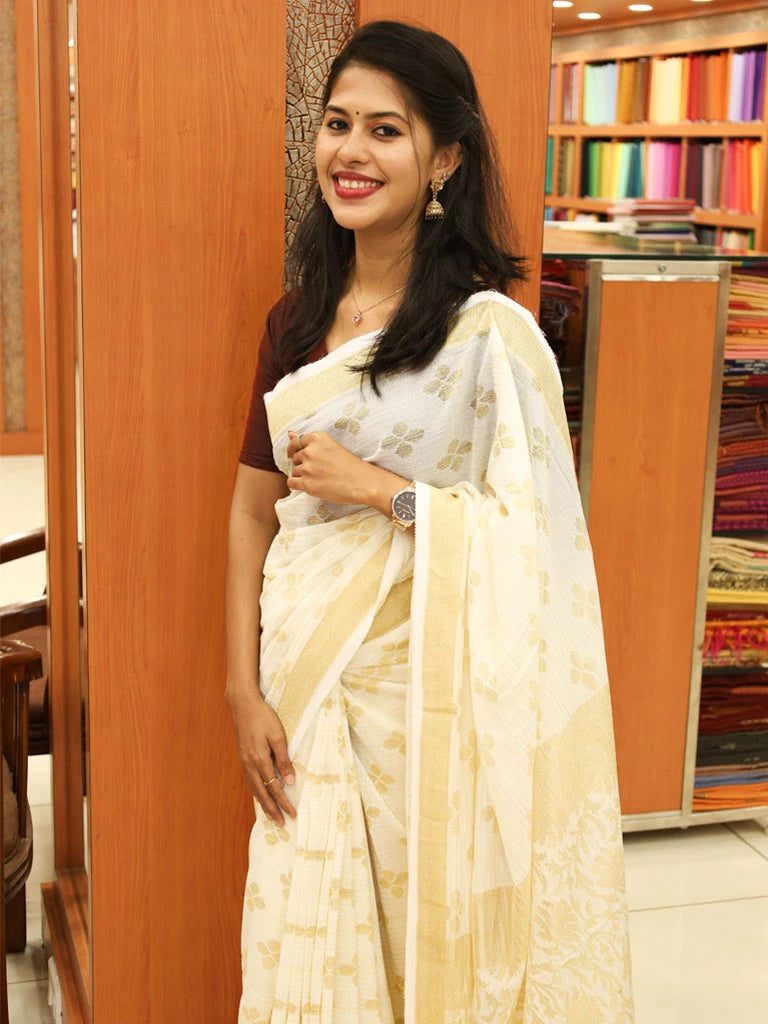 Kerala Tissue Net Set Saree - ESR114, 1298