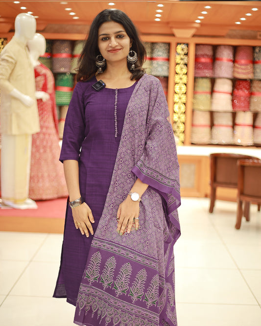 Ajrakh Semi Jute Unstiched Salwar Suit -1257