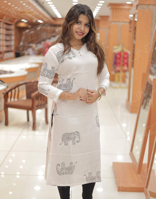 Elephant Design Rayon slitted Kurti – R543