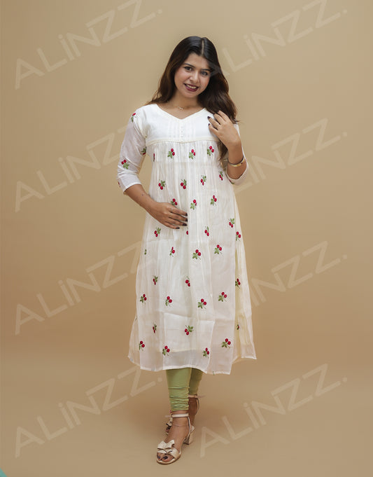 Mul Chanderi Floral Embroidered A-Line Top – R610