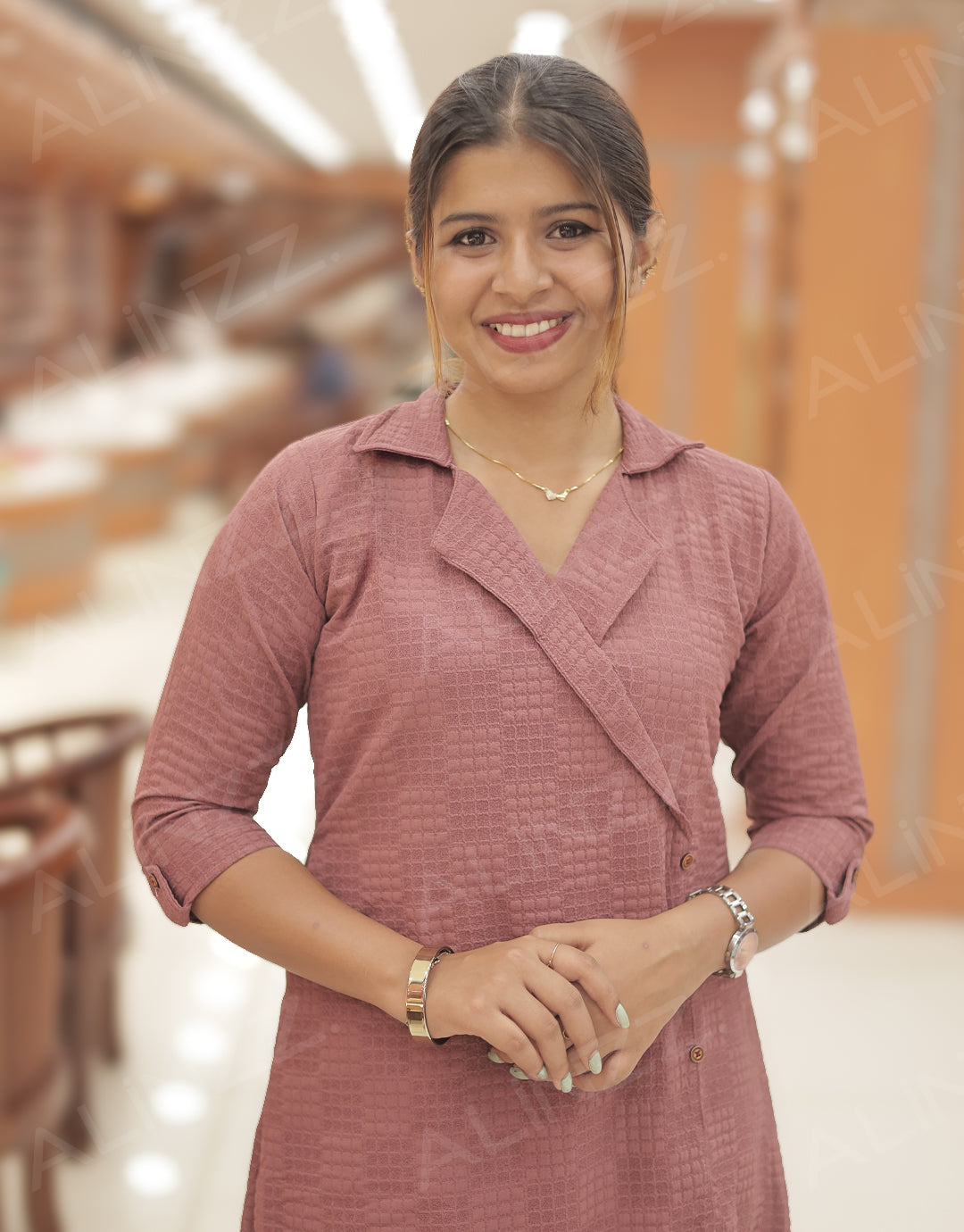 Womens Wrap Style Square Checks Kurti - R475