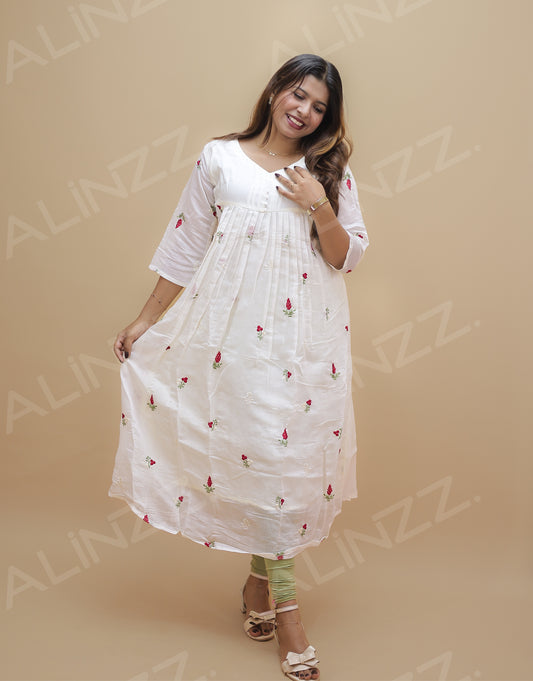 Mul Chanderi Floral Embroidered A-Line Top – R610