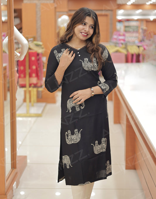 Elephant Design Rayon slitted Kurti – R543