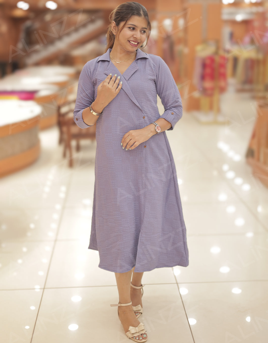 Womens Wrap Style Square Checks Kurti - R475