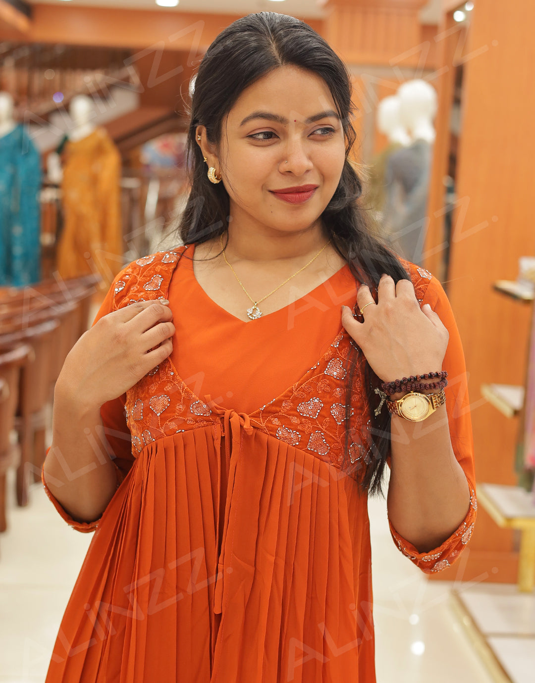 Women's Georgette Kurti with Velvet Patch Work - R570