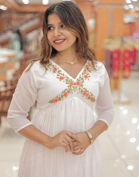 Georgette Aliya Cut Kurti with Yoke Beads Work – R519