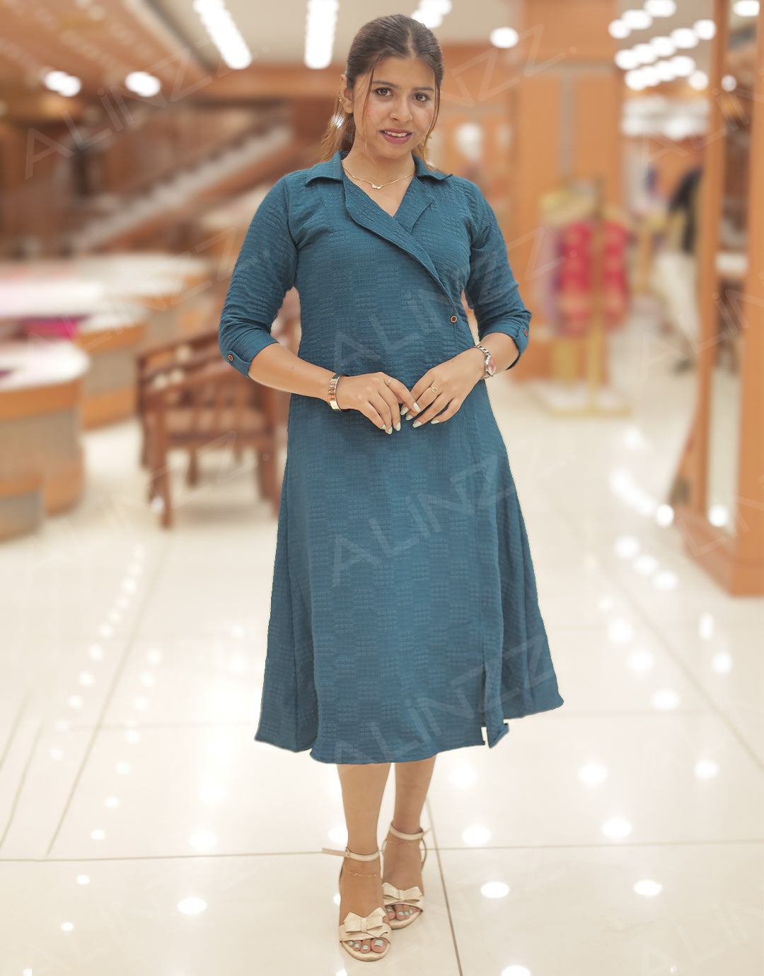 Womens Wrap Style Square Checks Kurti - R475