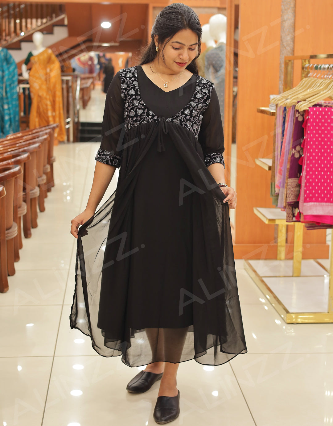 Women's Georgette Kurti with Velvet Patch Work - R570