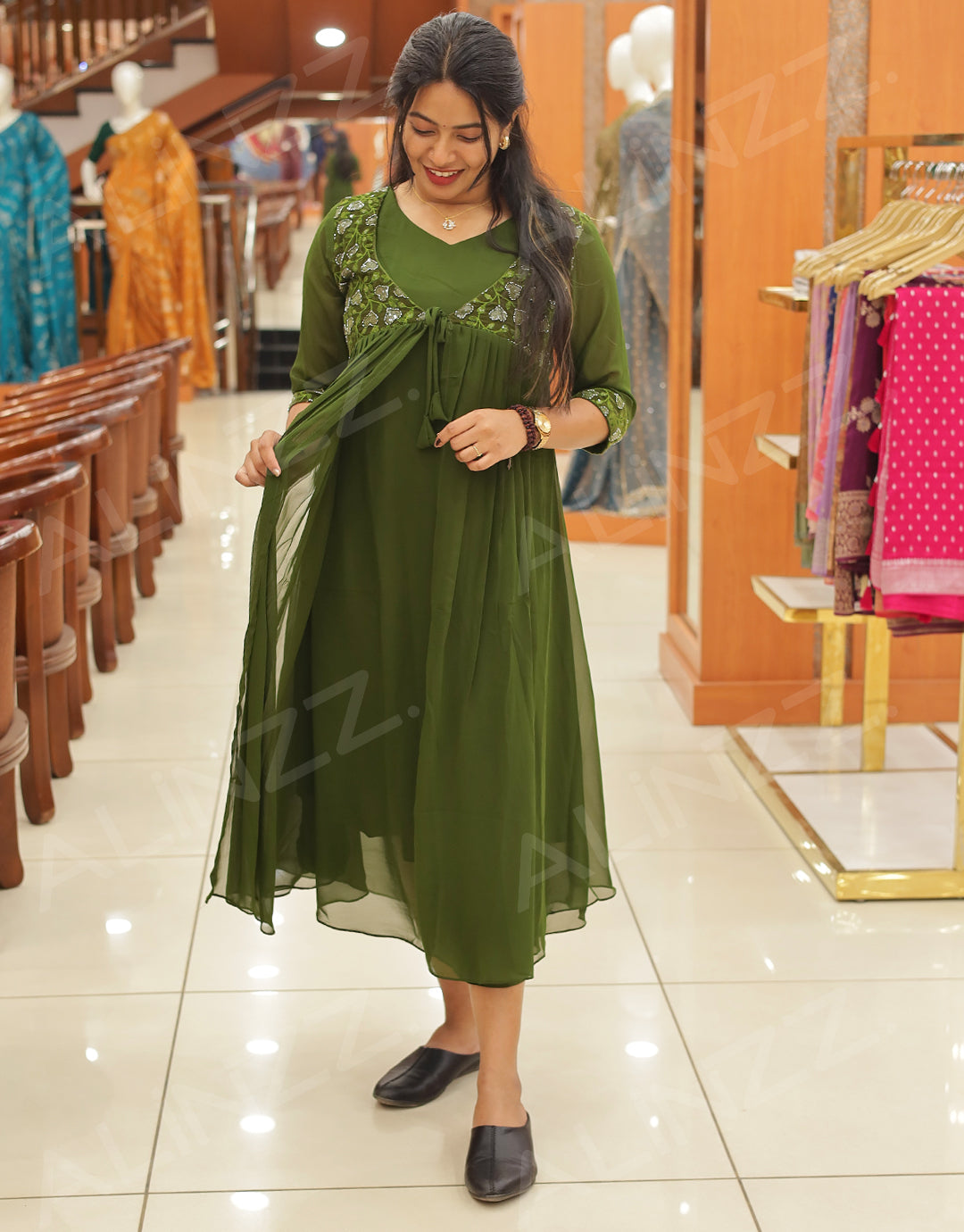 Women's Georgette Kurti with Velvet Patch Work - R570