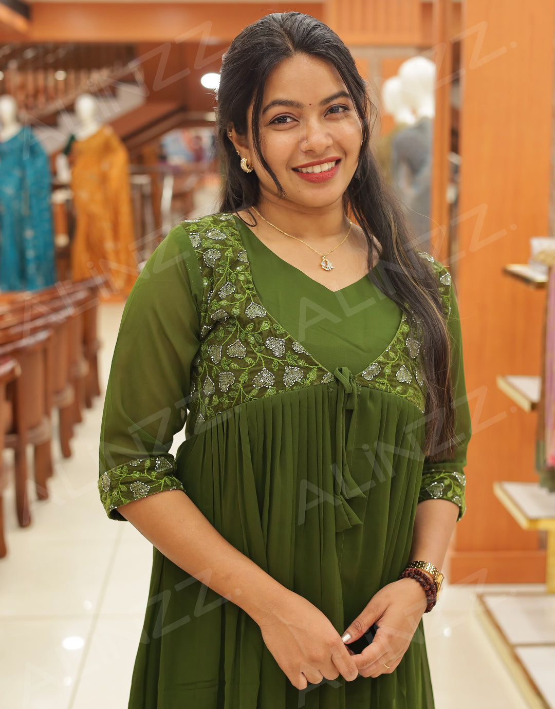 Women's Georgette Kurti with Velvet Patch Work - R570