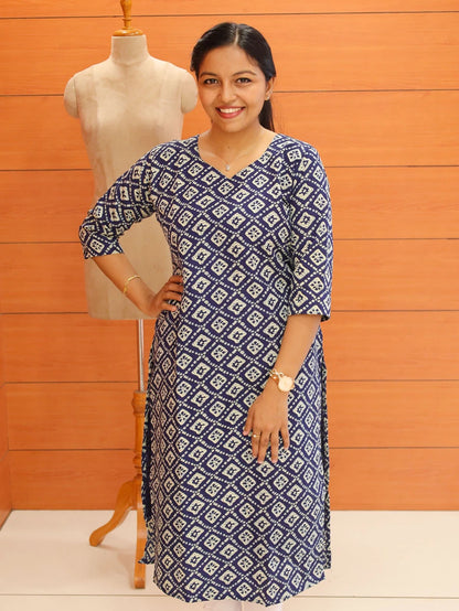 Women's Block Print Kurti - 2 - 1136