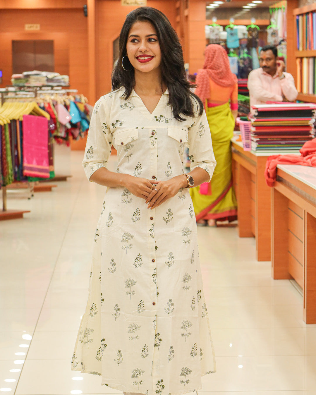 Women's White Khadi Kurti - 1160