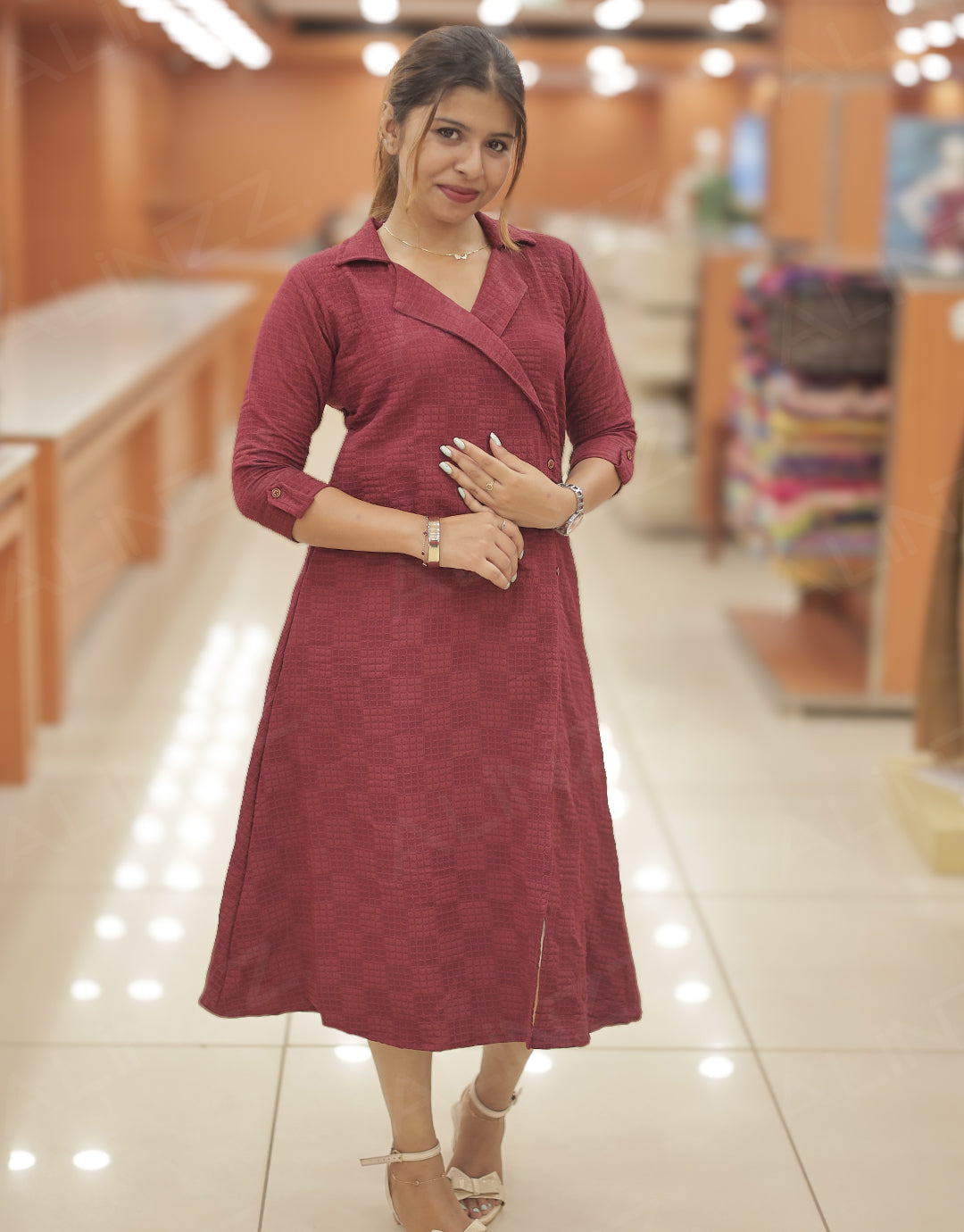 Womens Wrap Style Square Checks Kurti - R475