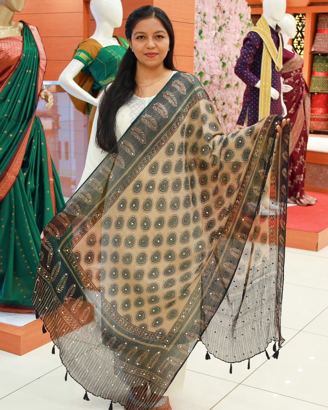 Women's Bolga Mirror Worked Dupatta - 1213
