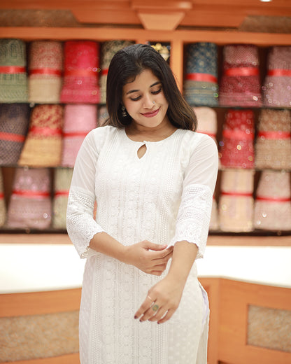 Women's Lucknowi Chickenkari Kurti - 1278