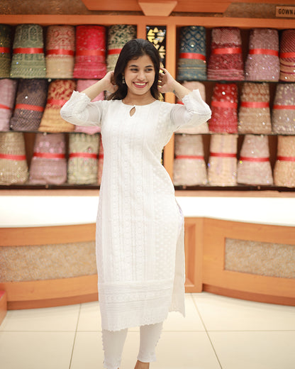 Women's Lucknowi Chickenkari Kurti - 1278