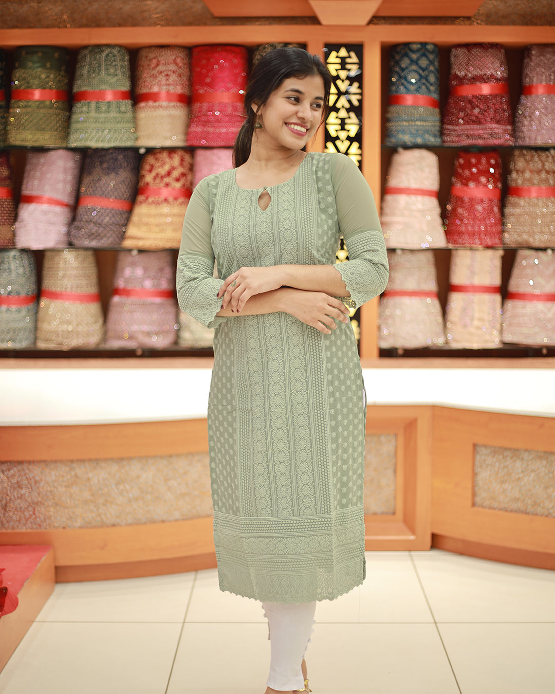 Women's Lucknowi Chickenkari Kurti - 1278