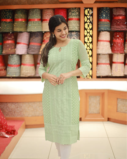 Women's Lucknowi Chickenkari Kurti - 1278