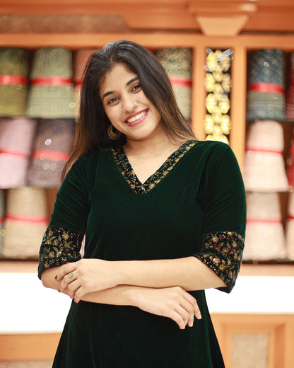 Women's Velvet Kurthi -1281