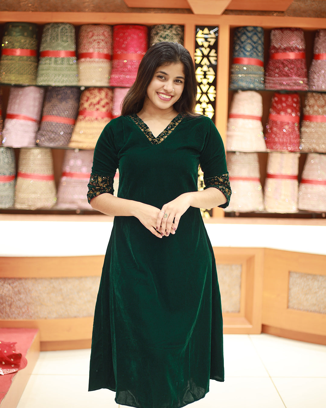 Women's Velvet Kurthi -1281